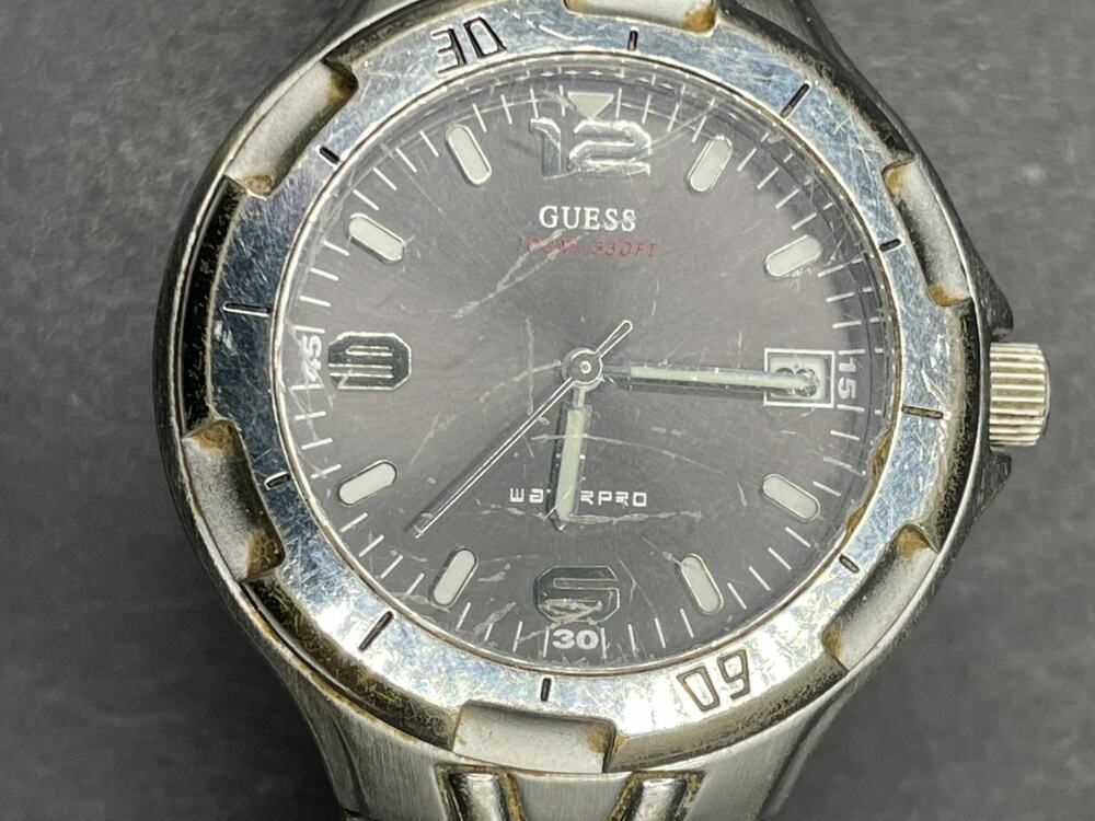 Guess Waterpro Date Watch Men's Black Dial Date Silver Tone 1.45" 100meters WR